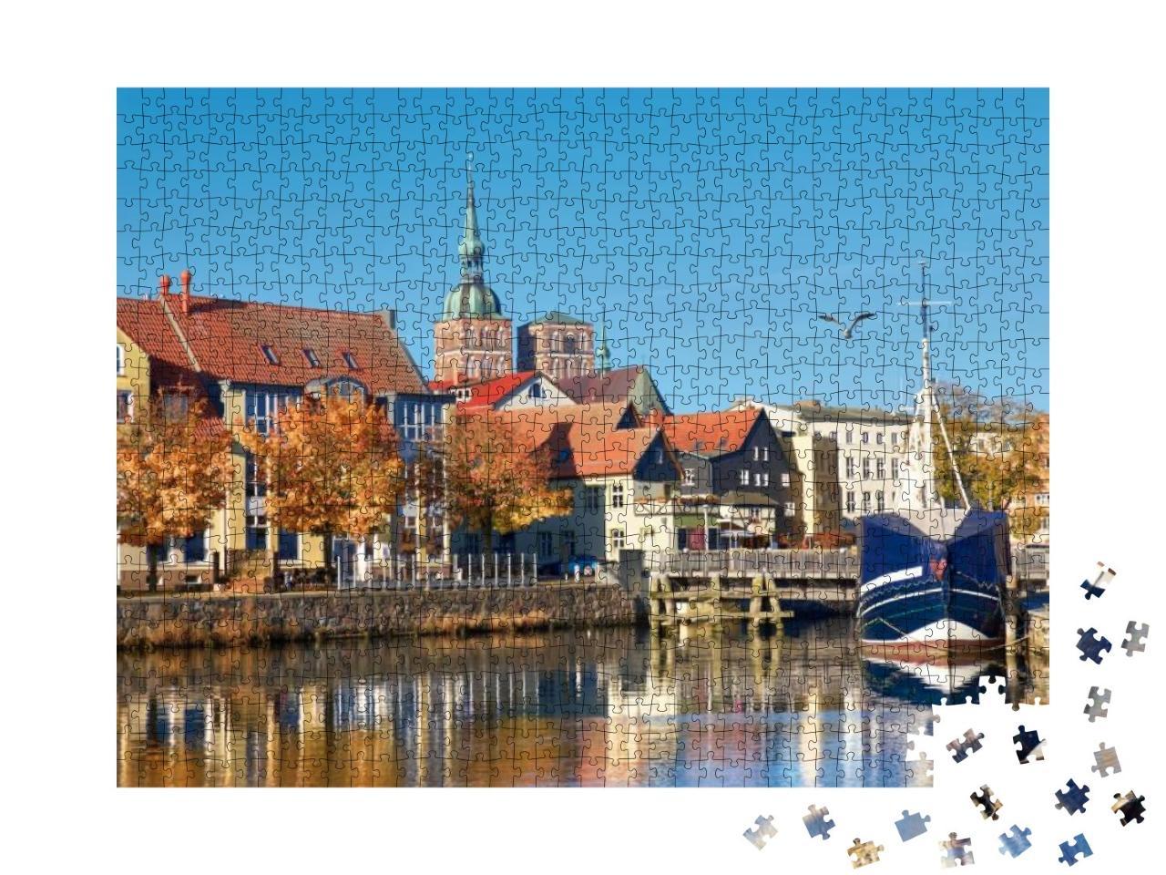 Docked Sail Boats & Houses Reflecting in Channel with Bri... Jigsaw Puzzle with 1000 pieces