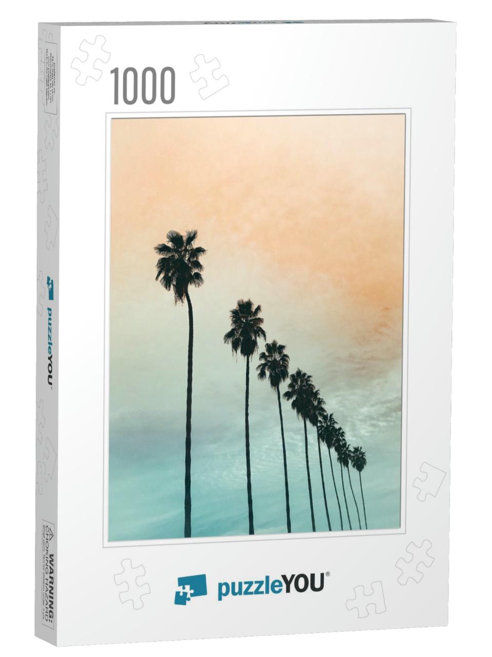California Orange & Blue Sunset with Palm Trees... Jigsaw Puzzle with 1000 pieces