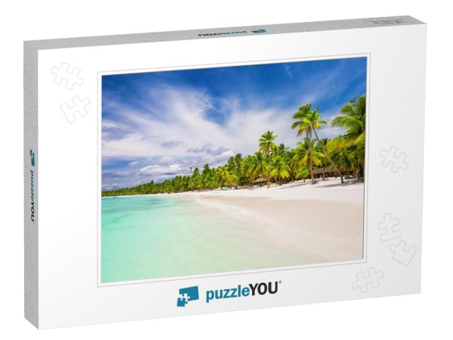 Coconut Palm Trees on White Sandy Beach in Punta Cana, Do... Jigsaw Puzzle