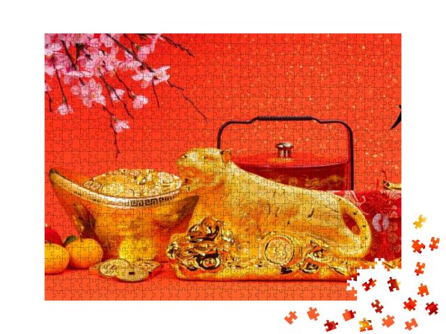 Tradition Chinese Golden Tiger Statue, 2022 is Year... Jigsaw Puzzle with 1000 pieces