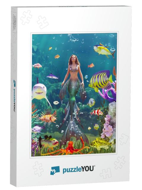 3D Fantasy Mermaid in Mythical Sea, Fantasy Fairy Tale of... Jigsaw Puzzle