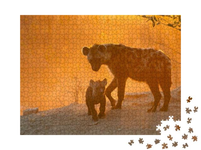 Adult Hyena & Cubs At Den... Jigsaw Puzzle with 1000 pieces