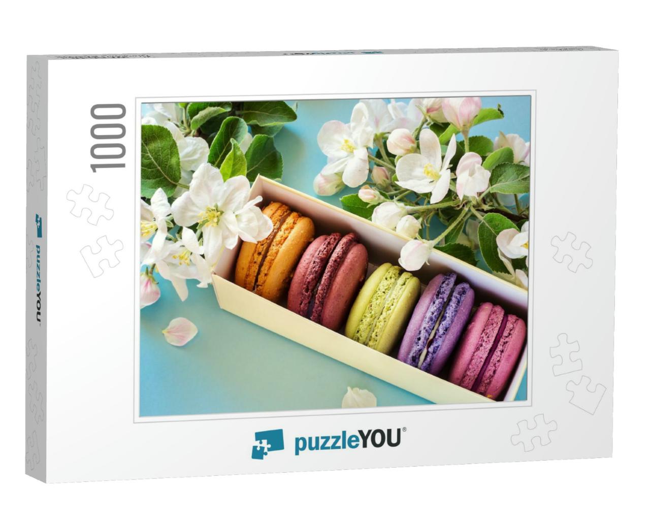 Colorful Macaroons or Macaron in a Gift Box Decorated wit... Jigsaw Puzzle with 1000 pieces