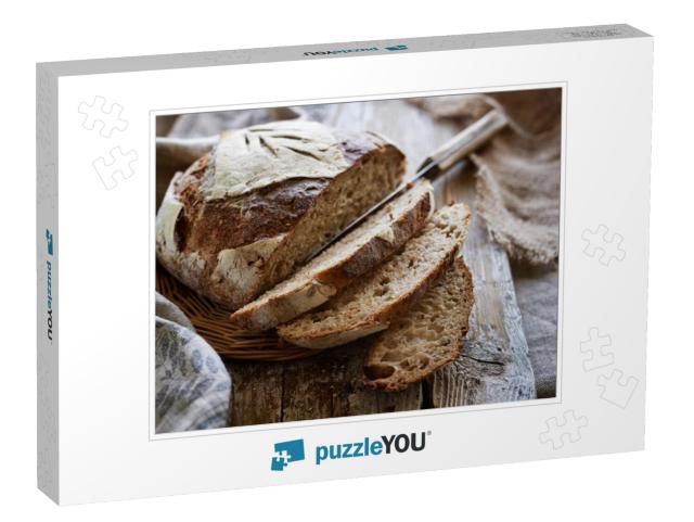 Traditional Sourdough Bread, Sliced on a Wooden Board, Cl... Jigsaw Puzzle