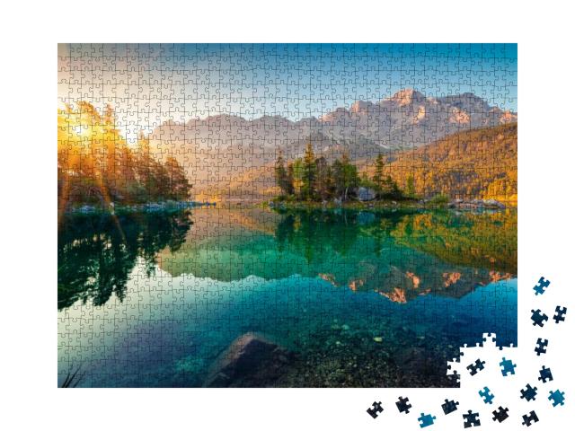 Impressive Summer Sunrise on Eibsee Lake with Zugspitze M... Jigsaw Puzzle with 1000 pieces