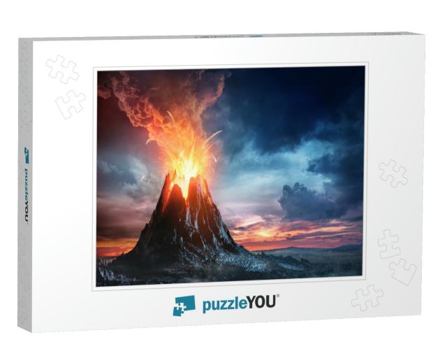 Volcanic Mountain in Eruption - 3D Rendering... Jigsaw Puzzle