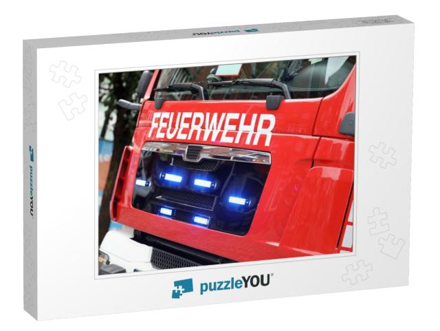 German Fire Engine in Action with Alarm Light / Feuerwehr... Jigsaw Puzzle