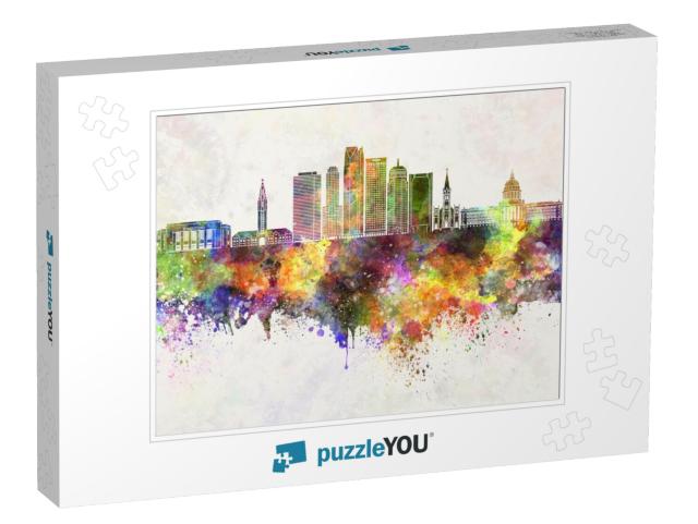 Oklahoma City Skyline in Watercolor Background... Jigsaw Puzzle