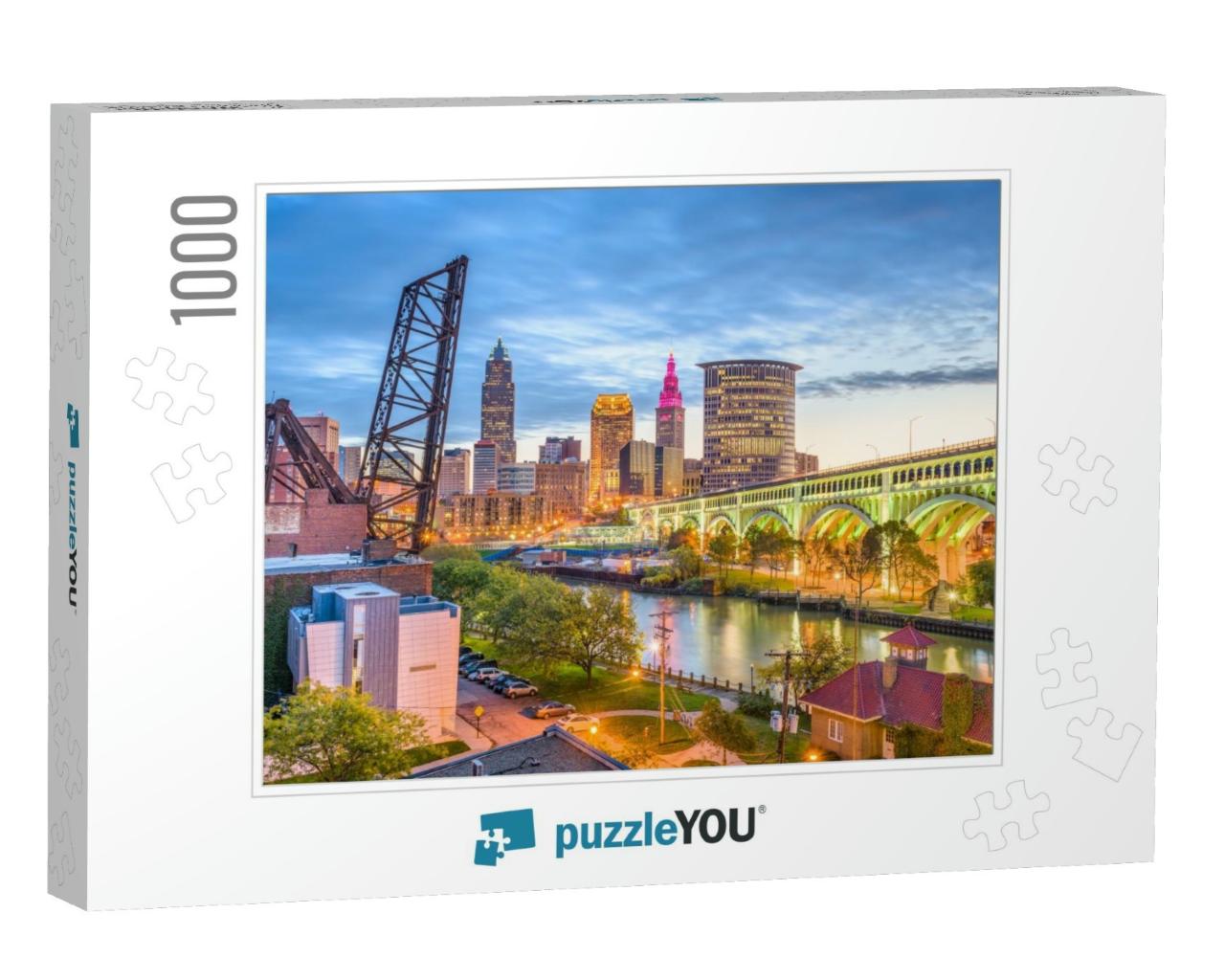 Cleveland, Ohio, USA City Skyline Over the Cuyahoga River... Jigsaw Puzzle with 1000 pieces