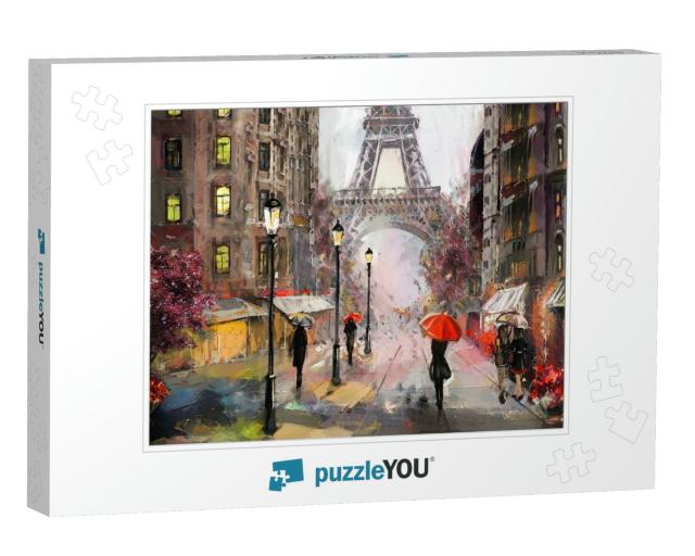 Oil Painting on Canvas, Street View of Paris. Artwork. Ei... Jigsaw Puzzle