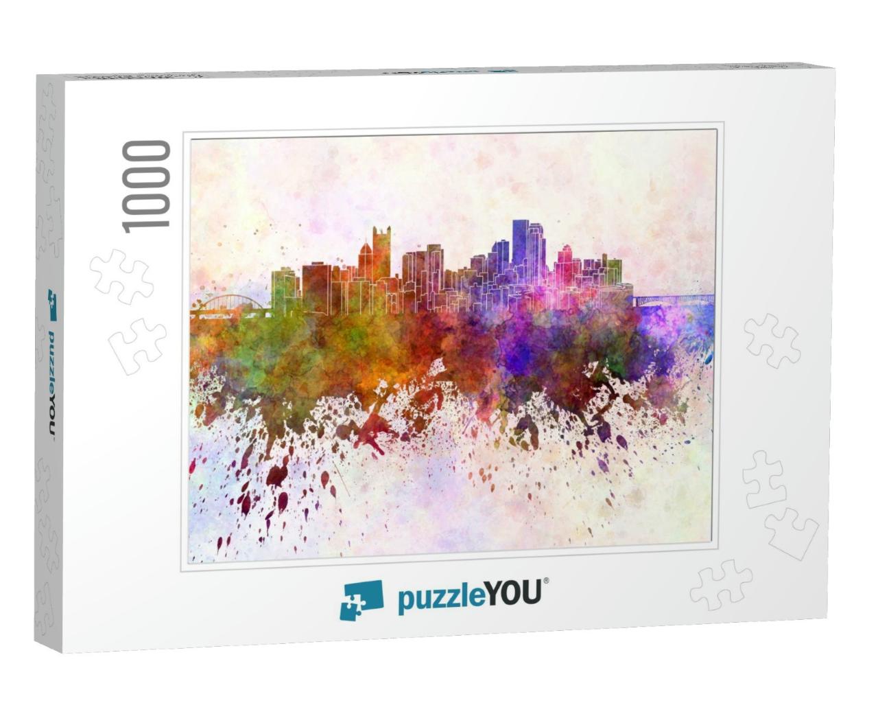 Pittsburgh Skyline in Watercolor Background... Jigsaw Puzzle with 1000 pieces