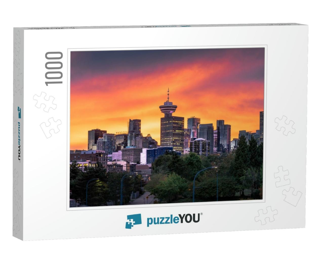 Colorful Sunset Behind the Downtown Vancouver Skyline... Jigsaw Puzzle with 1000 pieces