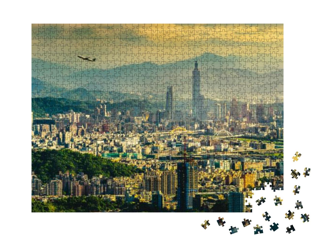 Sunset Panorama of Taipei Downtown, Capital City of Taiwa... Jigsaw Puzzle with 1000 pieces