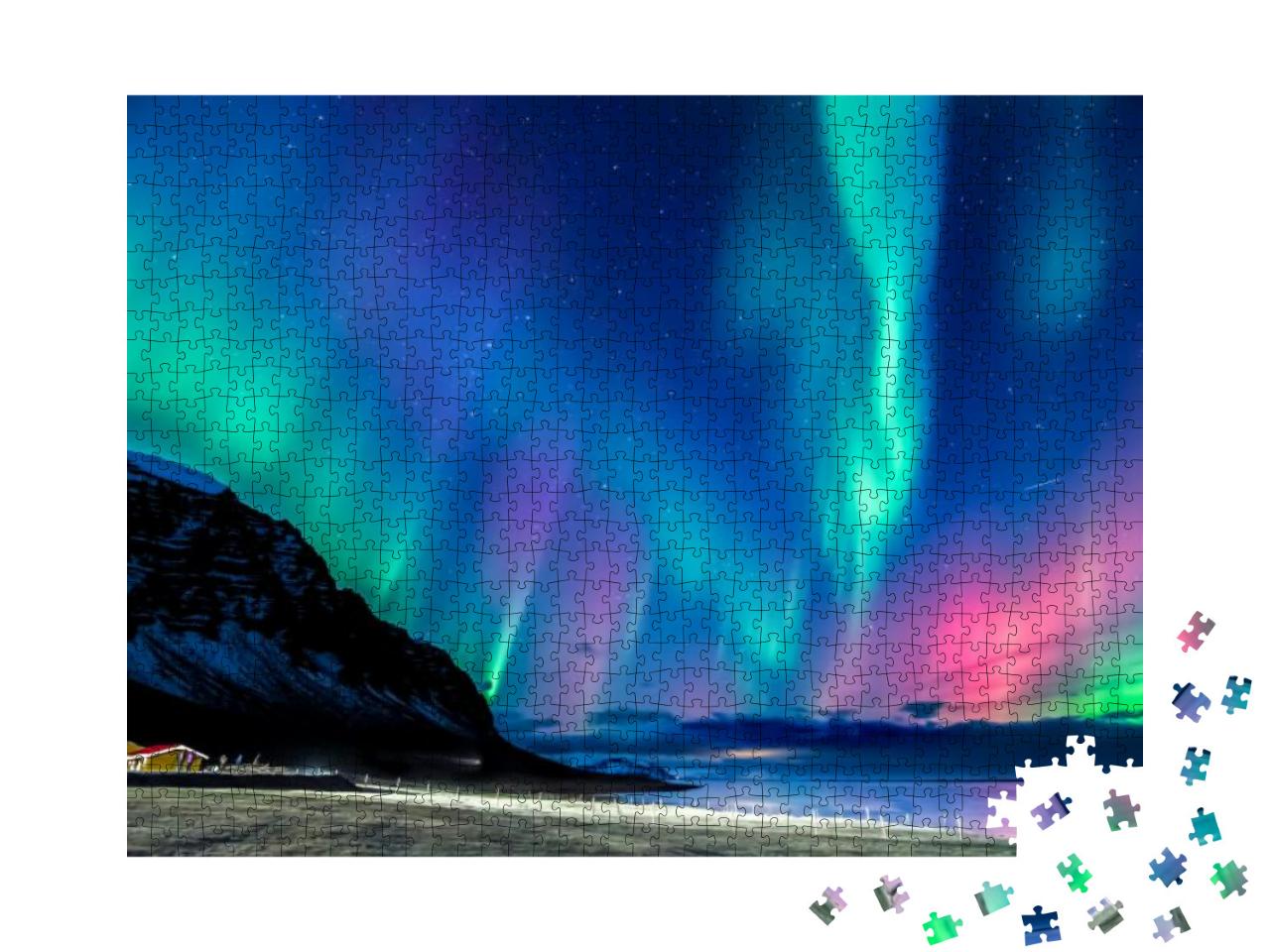Colorful Northern Light in Iceland... Jigsaw Puzzle with 1000 pieces