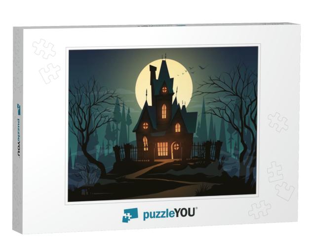 Dark Halloween House with Moon... Jigsaw Puzzle
