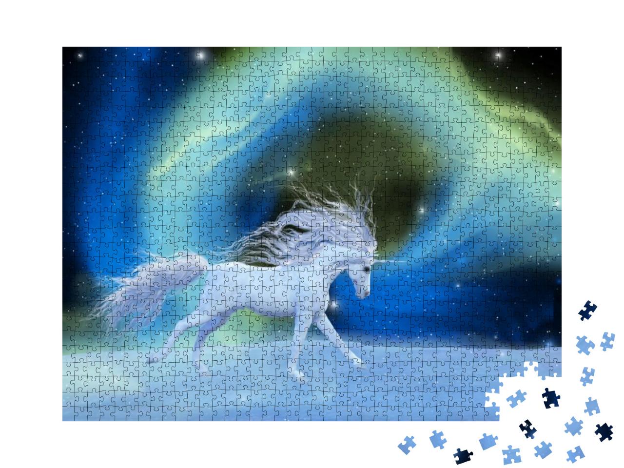 Mystic Unicorn 3D Illustration - a White Magical Unicorn... Jigsaw Puzzle with 1000 pieces