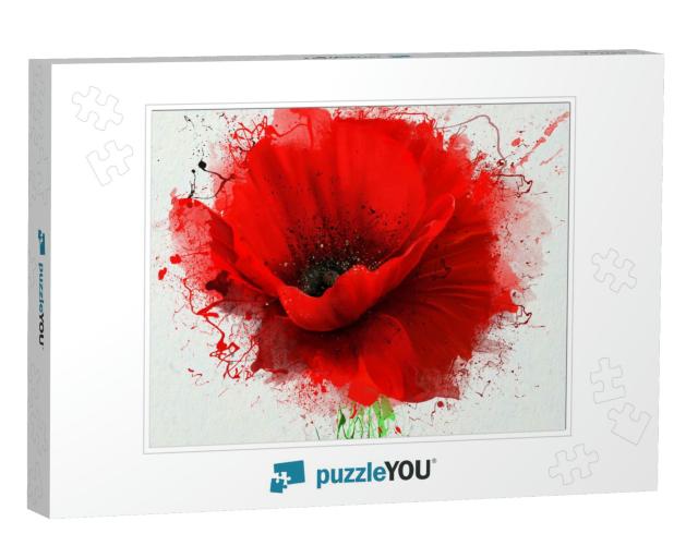 Beautiful Red Poppy, Closeup on a White Background, with... Jigsaw Puzzle