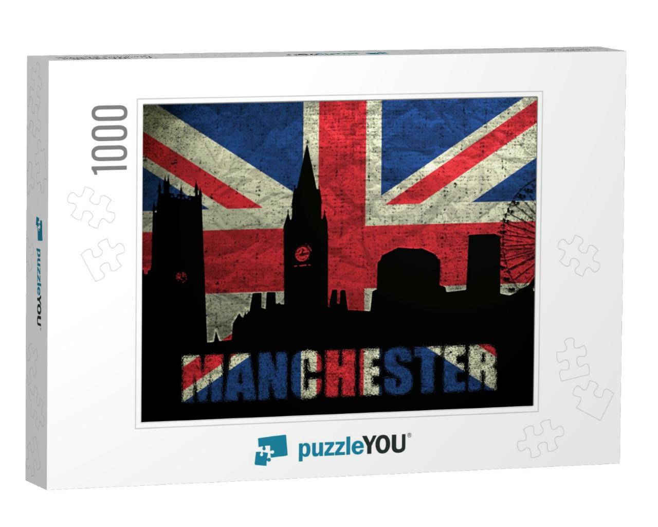 View of Manchester on the Grunge British Flag... Jigsaw Puzzle with 1000 pieces
