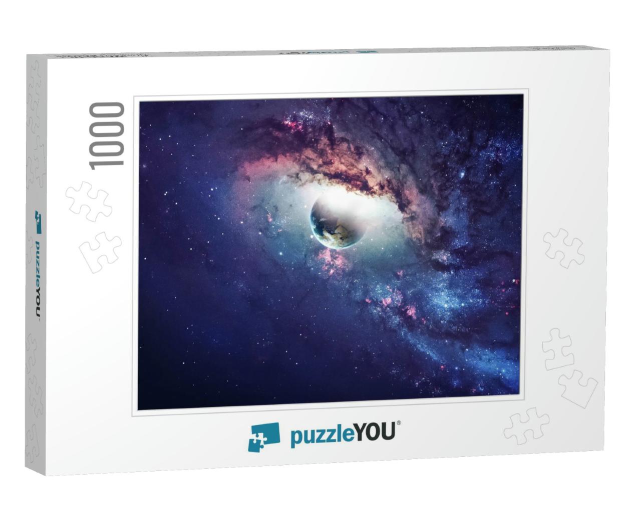 Universe Scene with Planets, Stars & Galaxies in Outer Sp... Jigsaw Puzzle with 1000 pieces
