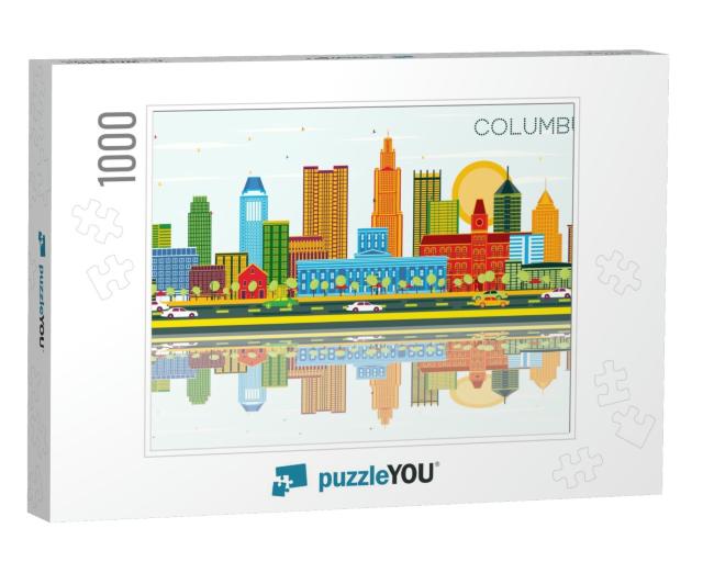 Columbus Ohio City Skyline with Color Buildings, Blue Sky... Jigsaw Puzzle with 1000 pieces