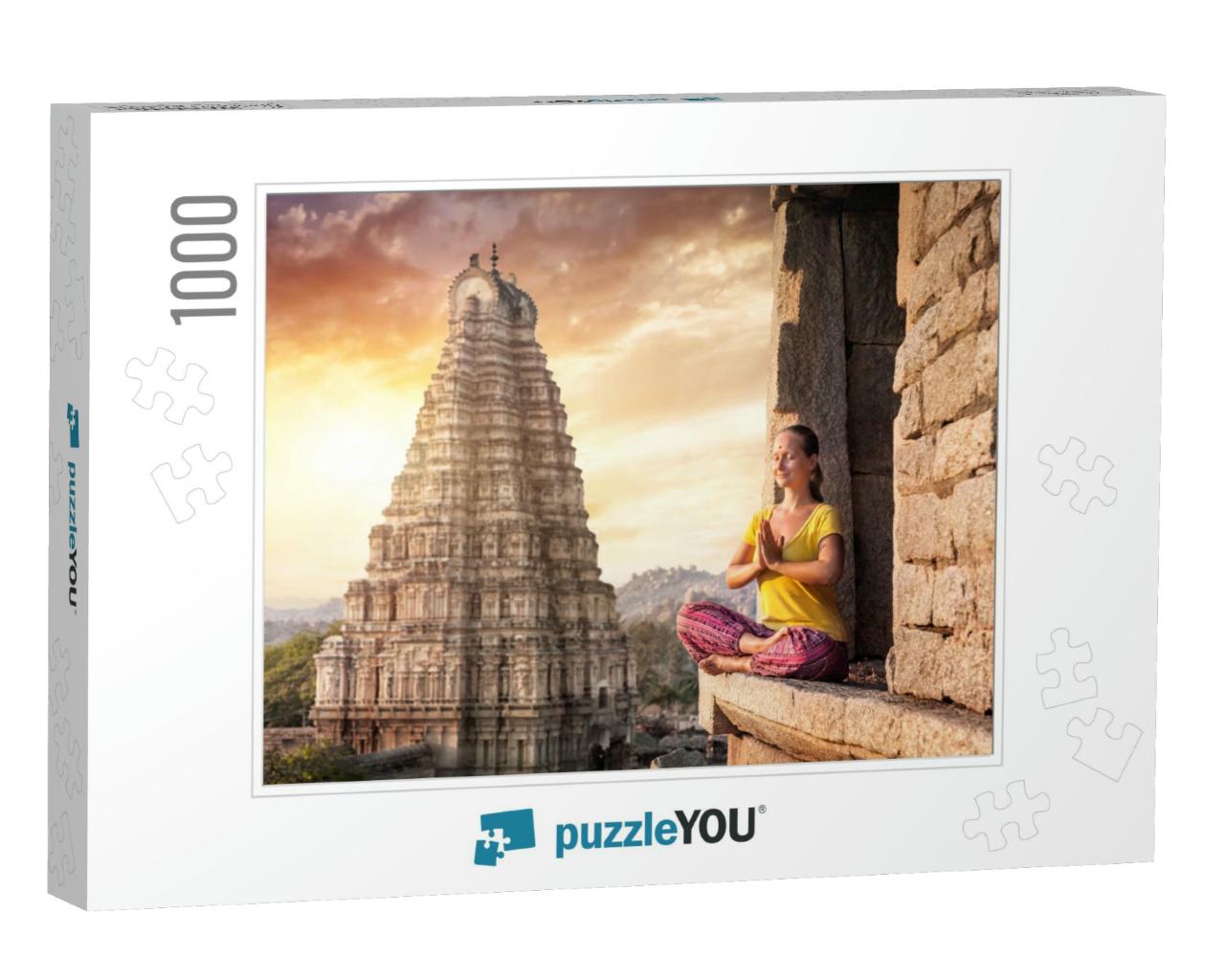 Woman with Namaste Mudra Sitting Near Virupaksha Temple i... Jigsaw Puzzle with 1000 pieces