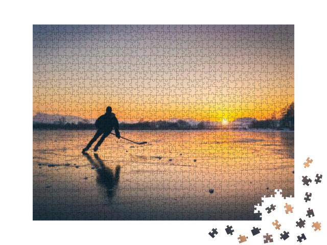 Scenic Panoramic View of the Silhouette of a Young Hockey... Jigsaw Puzzle with 1000 pieces