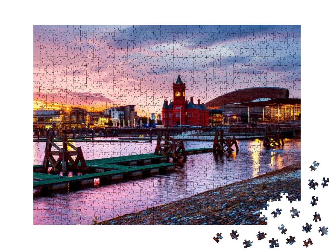 Cardiff, Uk. Waterfront At Night in Cardiff, Uk. Sunset C... Jigsaw Puzzle with 1000 pieces
