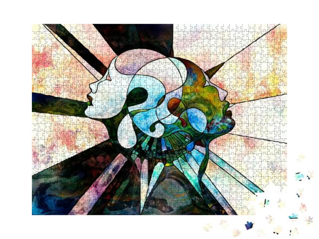 Stained Glass Forever Series. Interplay of Human Profiles... Jigsaw Puzzle with 1000 pieces
