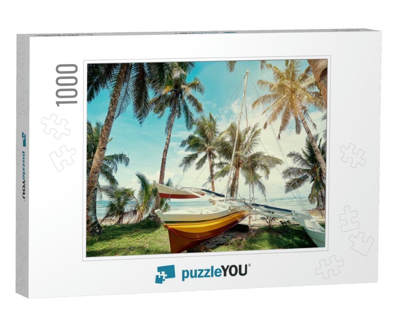 Beautiful Landscape - Tropical Coconut Palms Beach with F... Jigsaw Puzzle with 1000 pieces