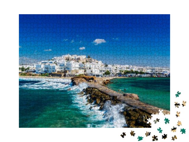 View of Naxos Town & Breaking Waves, Cyclades Archipelago... Jigsaw Puzzle with 1000 pieces