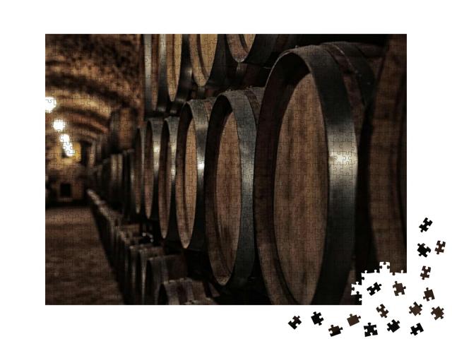 Wooden Barrels with Whiskey in Dark Cellar... Jigsaw Puzzle with 1000 pieces
