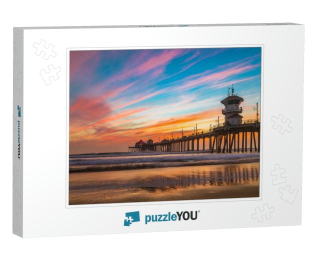 Incredible Colors of Sunset by Huntington Beach Pier, in... Jigsaw Puzzle