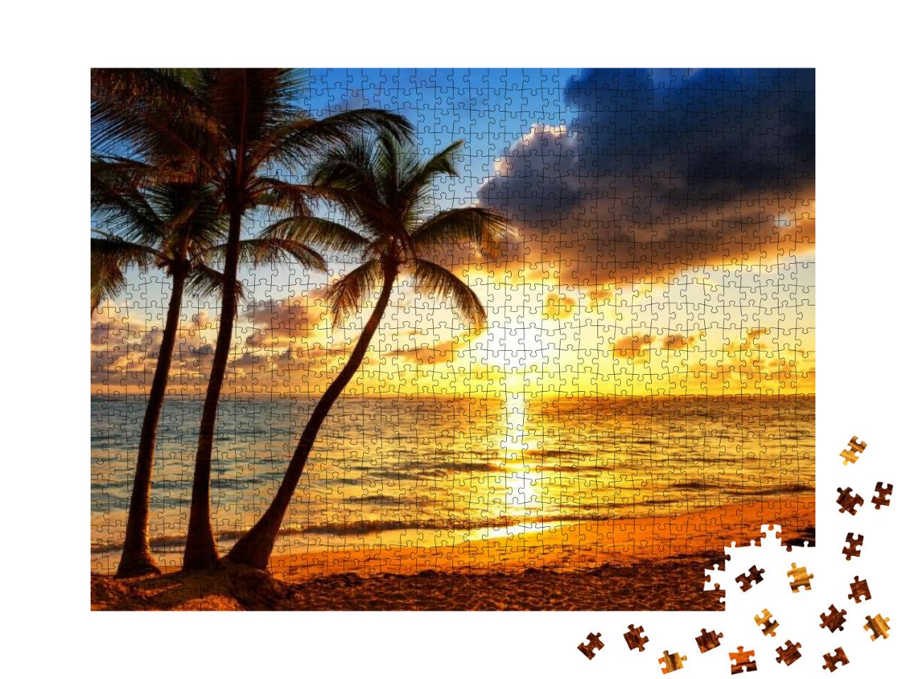 Coconut Palm Trees Against Colorful Sunset... Jigsaw Puzzle with 1000 pieces