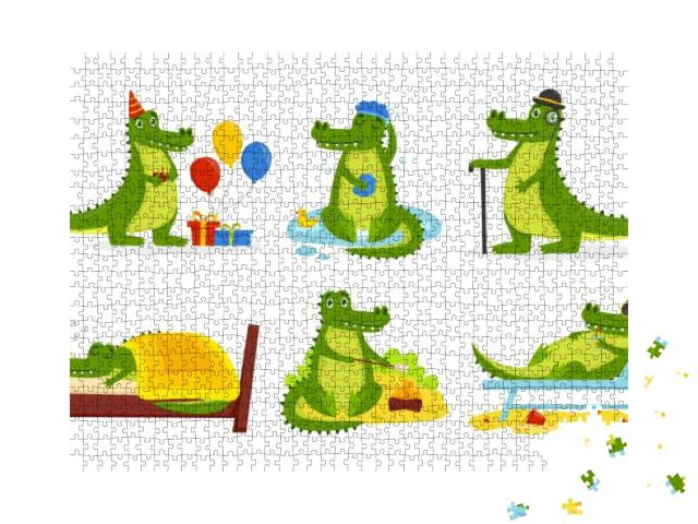 Crocodile Cartoon Characters Set. Cute Alligators Collect... Jigsaw Puzzle with 1000 pieces