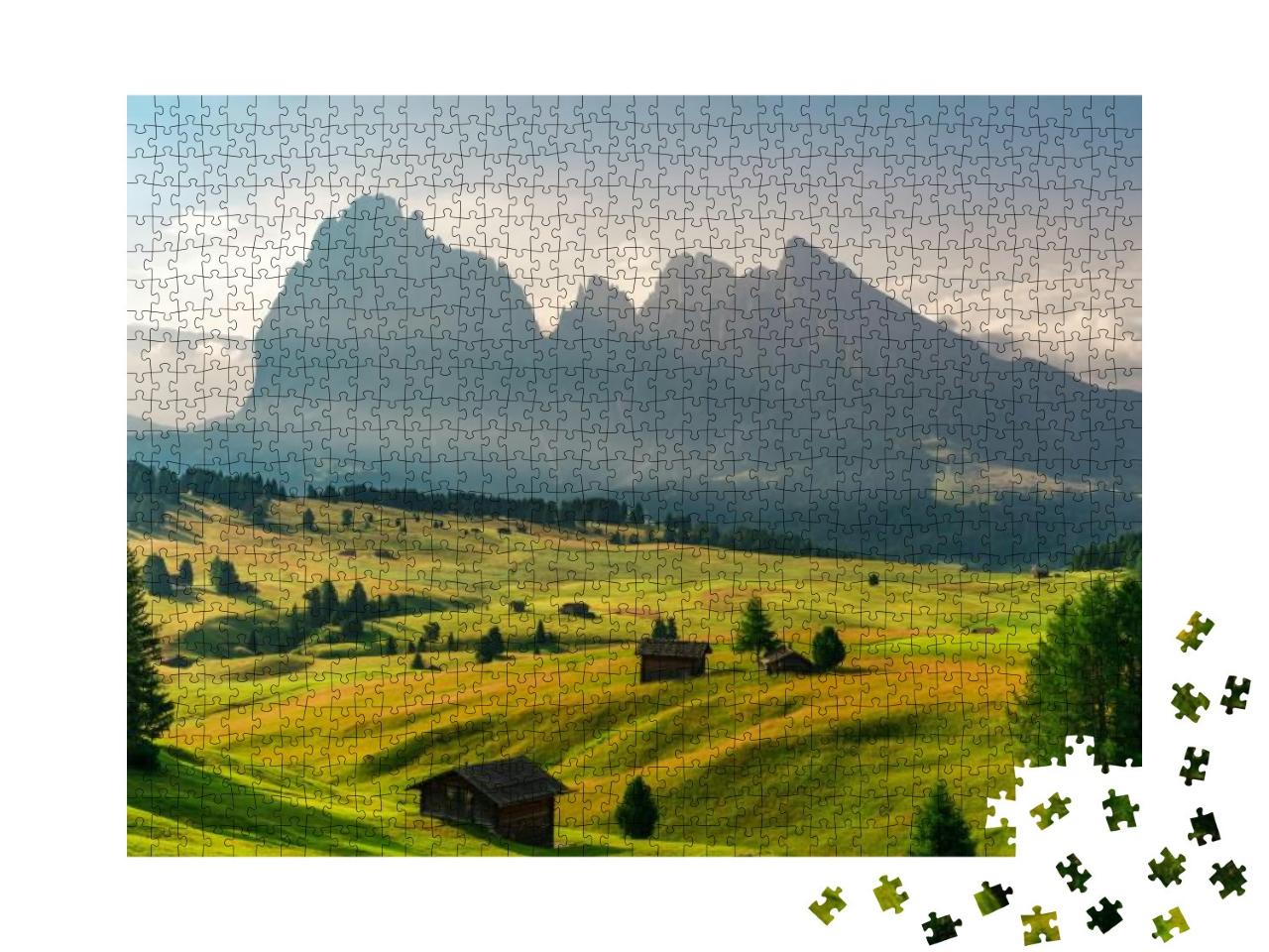 Summer Sunrise in Italian Dolomiti Alps. Seiser Alm or Al... Jigsaw Puzzle with 1000 pieces