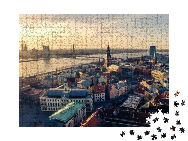 Riga, Latvia Aerial Panoramic Top View of Old Town & Daug... Jigsaw Puzzle with 1000 pieces