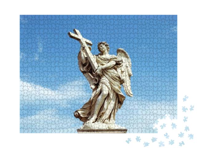 Sculpture Angel Suggesting a Cross with a Roman Blue Sky... Jigsaw Puzzle with 1000 pieces