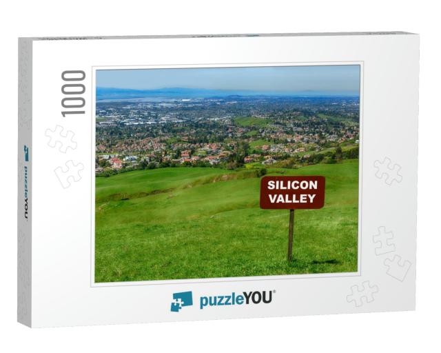 Silicon Valley Sign. Housing Panorama from Mission Peak H... Jigsaw Puzzle with 1000 pieces