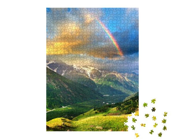 Rainbow in the Mountain Valley After Rain. Beautiful Land... Jigsaw Puzzle with 1000 pieces
