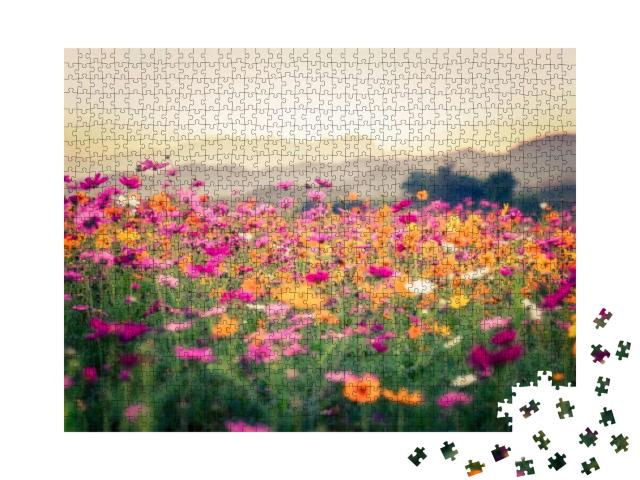 Landscape of Nature Background & Beautiful Pink & Red Cos... Jigsaw Puzzle with 1000 pieces