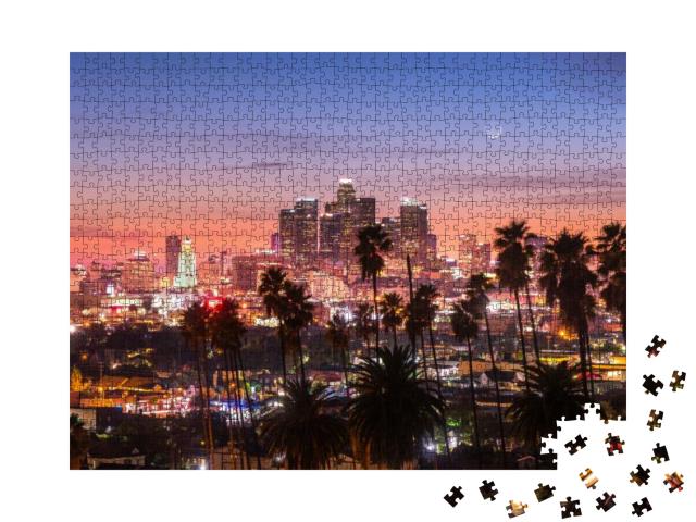 Beautiful Sunset Through the Palm Trees, Los Angeles, Cal... Jigsaw Puzzle with 1000 pieces