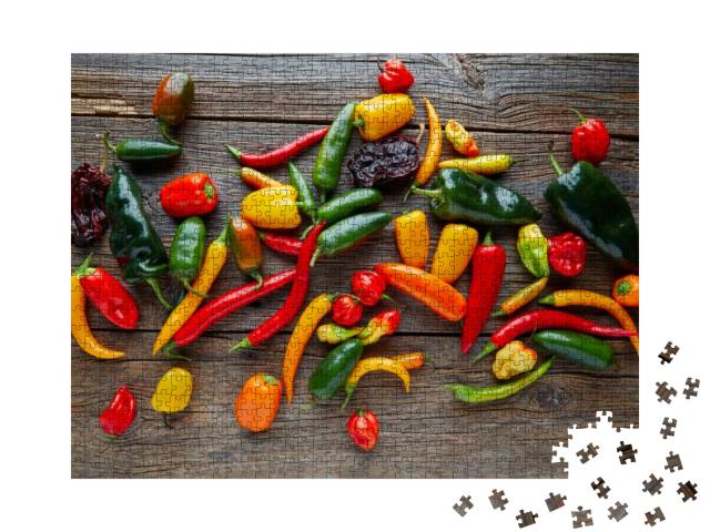 Mexican Hot Chili Peppers Colorful Mix Habanero Poblano S... Jigsaw Puzzle with 1000 pieces
