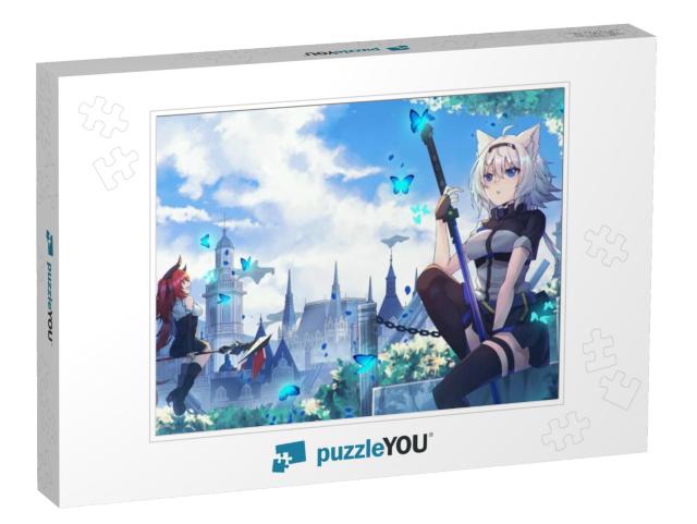 The Background of Beautiful Anime Girl Shaped Cats... Jigsaw Puzzle