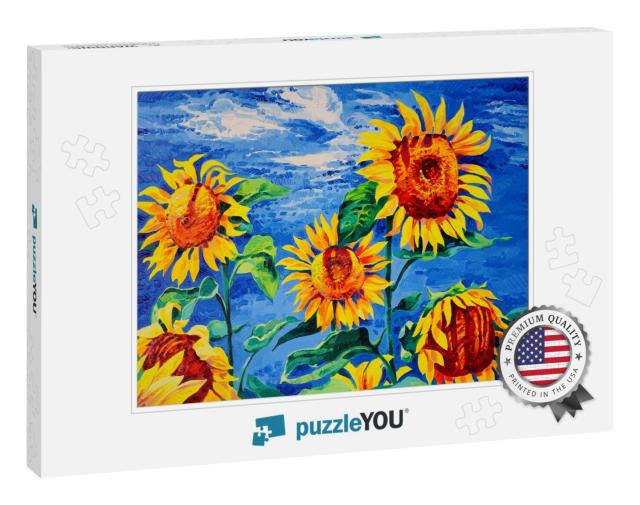 Original Artwork. Oil Painting with Sunflowers. Modern Ar... Jigsaw Puzzle
