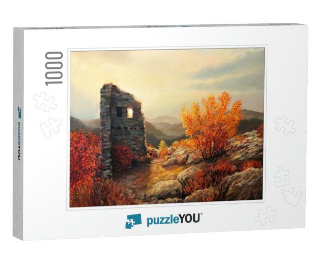 An Oil Painting on Canvas of an Old Fortress Ruins on a M... Jigsaw Puzzle with 1000 pieces