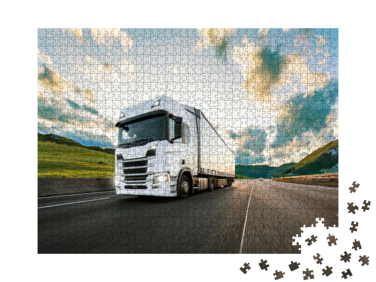 Truck with Container on Highway, Cargo Transportation Con... Jigsaw Puzzle with 1000 pieces