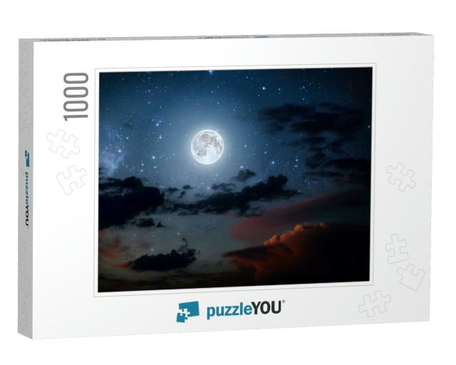 Backgrounds Night Sky with Stars & Moon & Clouds. Wood. E... Jigsaw Puzzle with 1000 pieces
