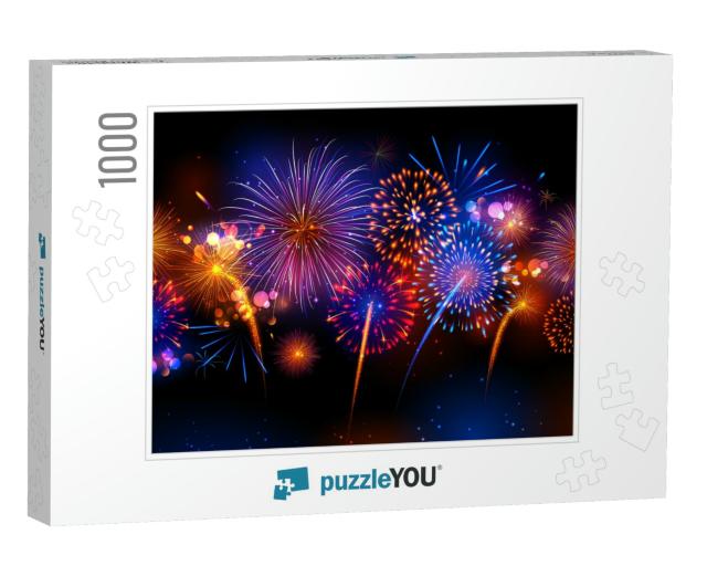 Illustration of Realistic Colorful Fireworks... Jigsaw Puzzle with 1000 pieces