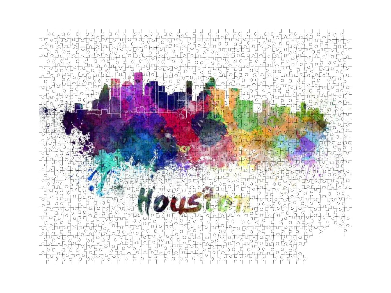 Houston Skyline in Watercolor Splatters with Clipping Pat... Jigsaw Puzzle with 1000 pieces