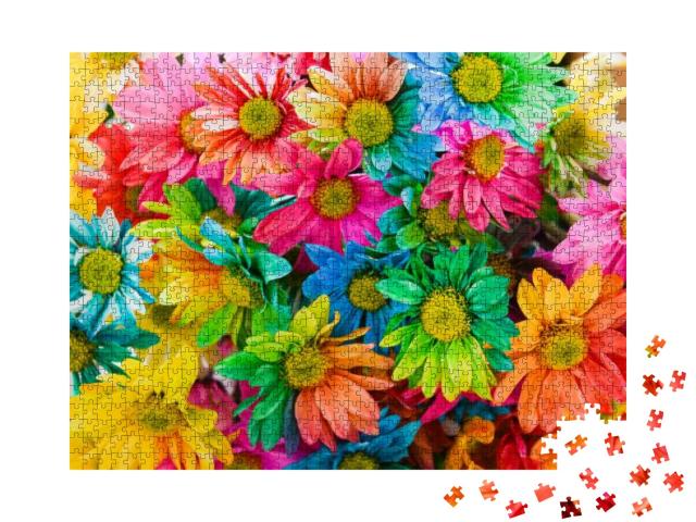 Rainbow Daisies. Chrysanthemum Rainbow Flower. Bouquets o... Jigsaw Puzzle with 1000 pieces